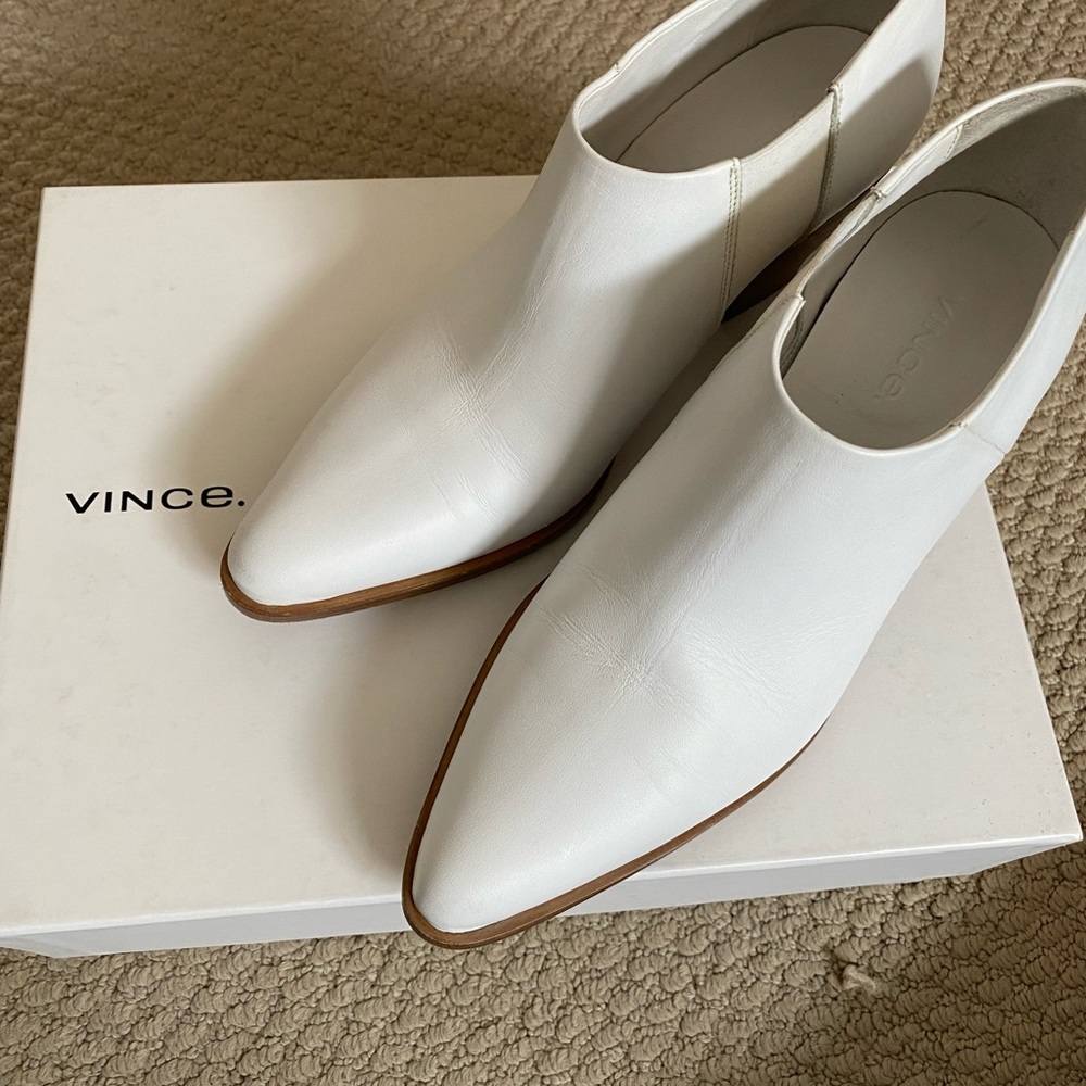 Vince white leather ankle booties